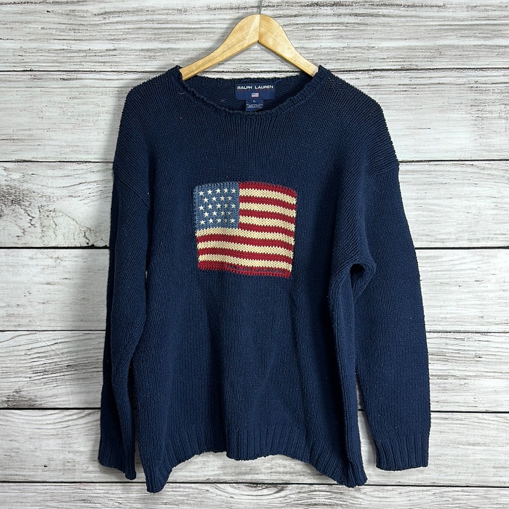 Polo by Ralph Lauren Navy Sweater with American Flag